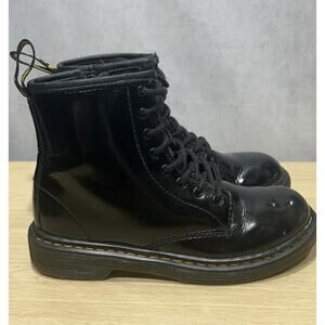 Dr. Martens Combat With Bouncing Soles Boots Youth Size 2 Zip Black Patent AW004